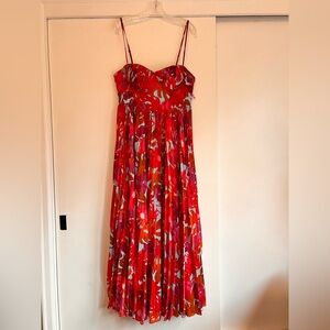 Petal & Pup Red Pink Floral Strapless Midi Dress